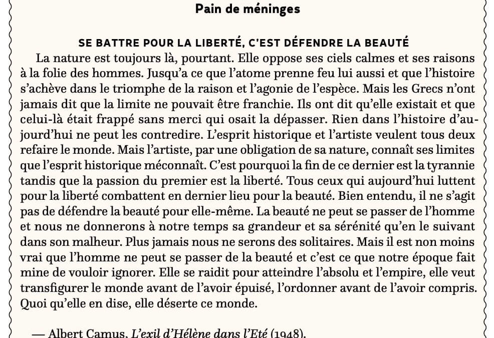 Se battre pour la liberté, c&rsquo;est défendre la beauté