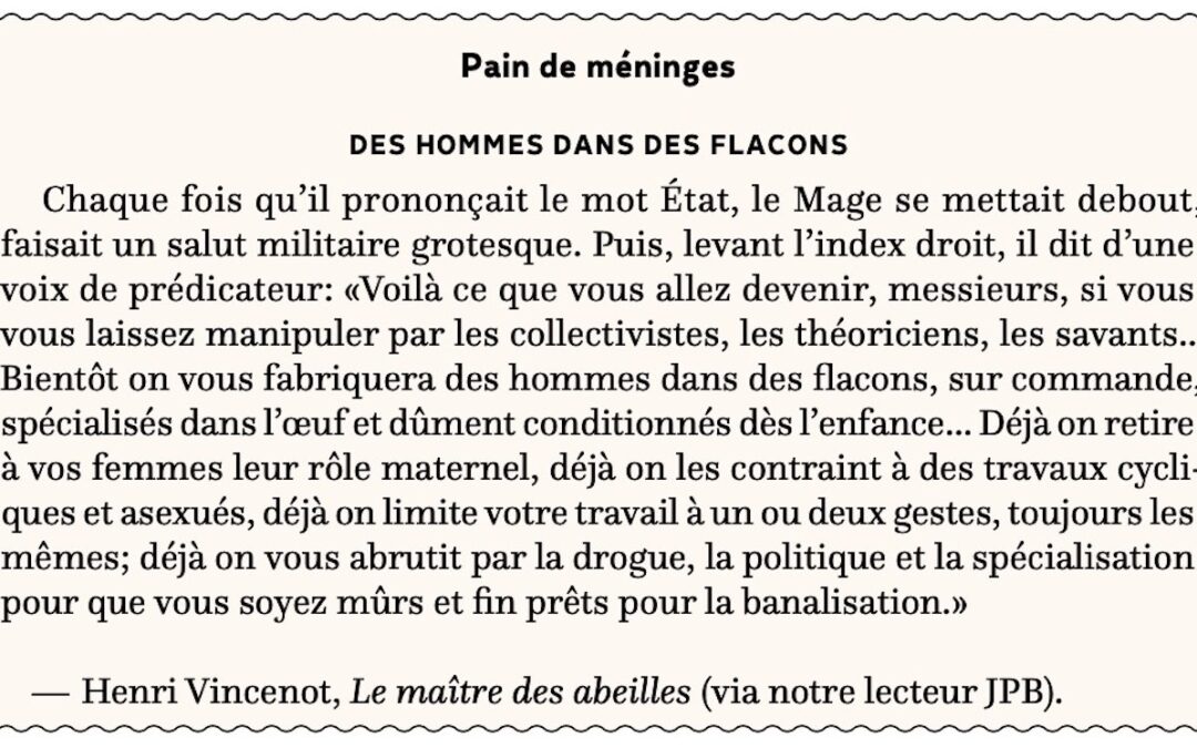 Des hommes dans des flacons