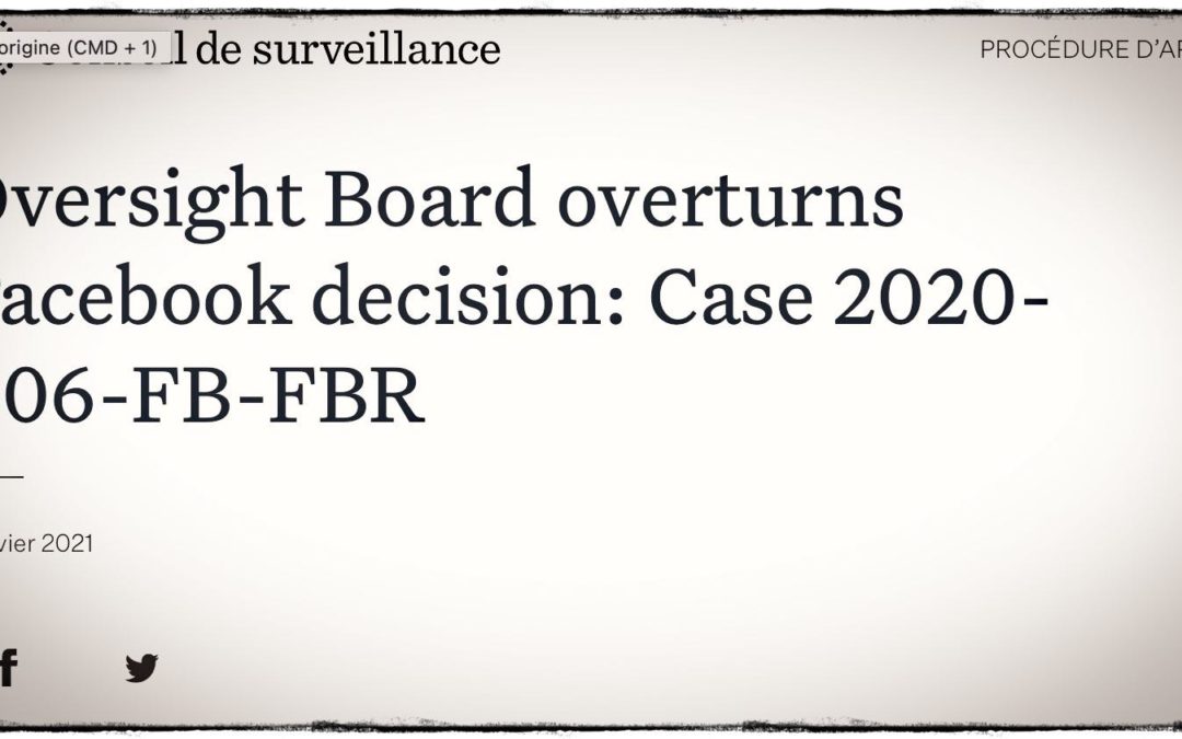 HCQ • Facebook tancé par son propre organe de surveillance