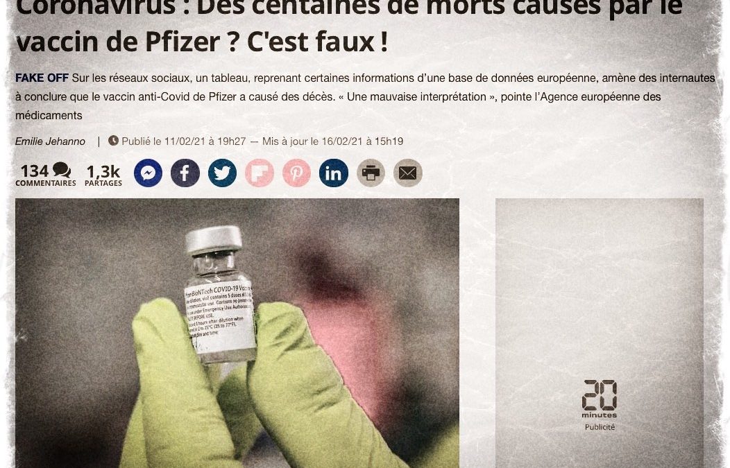 VACCIN PFIZER • La source bidon de «20 Minutes»